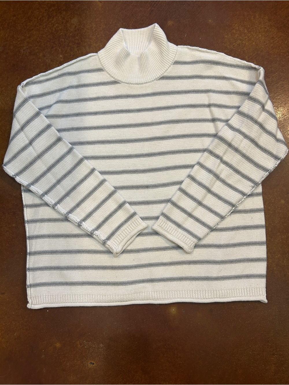 Becool S/M boutique Cream & Gray Striped Turtleneck Sweater